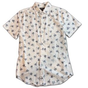 Express Men's Palm Tree Print White Button Down, Size: Small, Neck: 14-14.5